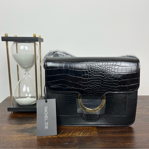Rachel Zoe Irim Black Croc Crossbody. Vegan Faux Leather. Small - Picture 1 of 6